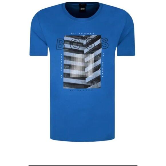 Men's Boss Hugo Boss Mercerised Tiburt Blue T-Shirt Sz Medium Short Sleeve Tee - Picture 5 of 10
